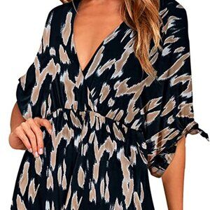 Summer Casual Loose Tunic Swing Dress V Neck Short Vacation Dress